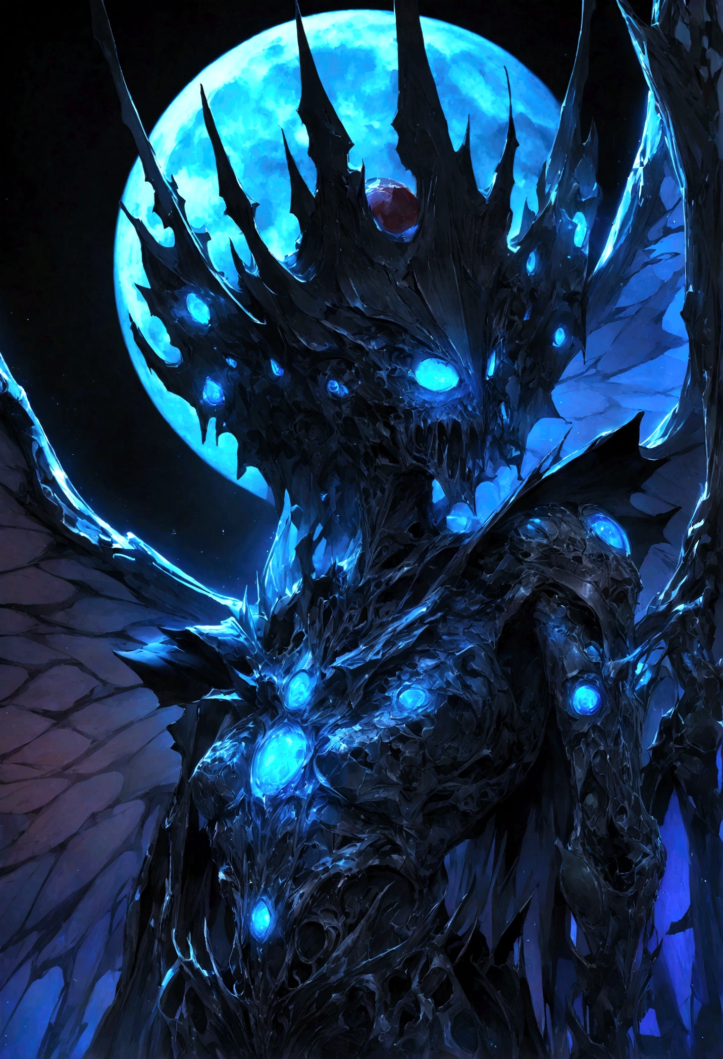 黒いCat、青い綺麗な瞳のCat、Black crown、Black and blue vampire wings、Glare、Rin々Funny face、beautiful、blue Moon、Lots of blue light、ファンタジー黒Cat,Facial close-up enhancement,AmbiLight,The colors are vivid and bright,Black background,haze,Detailed depiction,Rich details,Explosion of imagination,Surreal,Ultra-realistic,masterpiece,8k,Light,Tyndall Effect: Fallen Angel of the Universe, Glowing Eyes, Biomechanical, spooky, Spooky, Nightmare, Very bright color, Light Particles, The light shines, Musif, Wallpaper Art, UHD Wallpaper Cat