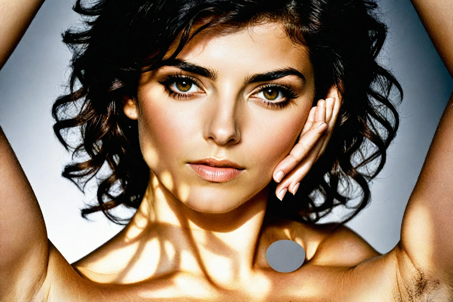 A raw and realistic depiction of a perfectly proportioned face KATIE MELUA, measuring 1.37, with absolutely no clothing or accessories. The camera captures every nuance with super-contrast, super-sharpness, and super-perfect detail. The subject's facial features are meticulously rendered, showcasing a flawless visage. In the background, subtle texture and shading create depth.
 A raw and realistic portrayal of a perfectly proportioned face, measuring 1.37, with every feature in razor-sharp focus. The subject's totally naked, sans any distracting attire, as if suspended in a state of vulnerability. Super-contrast lighting accentuates the contours of the face, while super-sharpness ensures each pore and facial detail is visible to the naked eye. The overall image is bathed in an underlit environment, with maximum texture visible, as if the very essence of the subject's skin has been laid bare.
NAKED BREAST