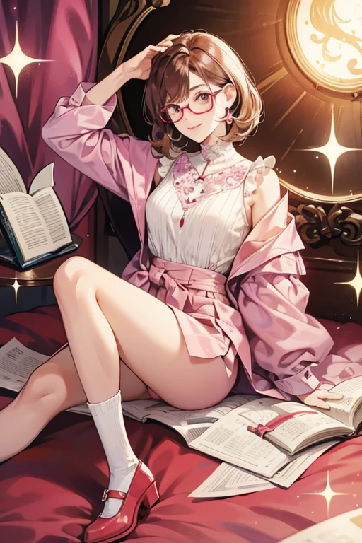 Jamanetchi resembles a woman in a pink suit, wearing a white top underneath. She has brown hair and wears glasses. She has red shoes and is often seen carrying a book with a clasp. SPARKLE; GLITTER