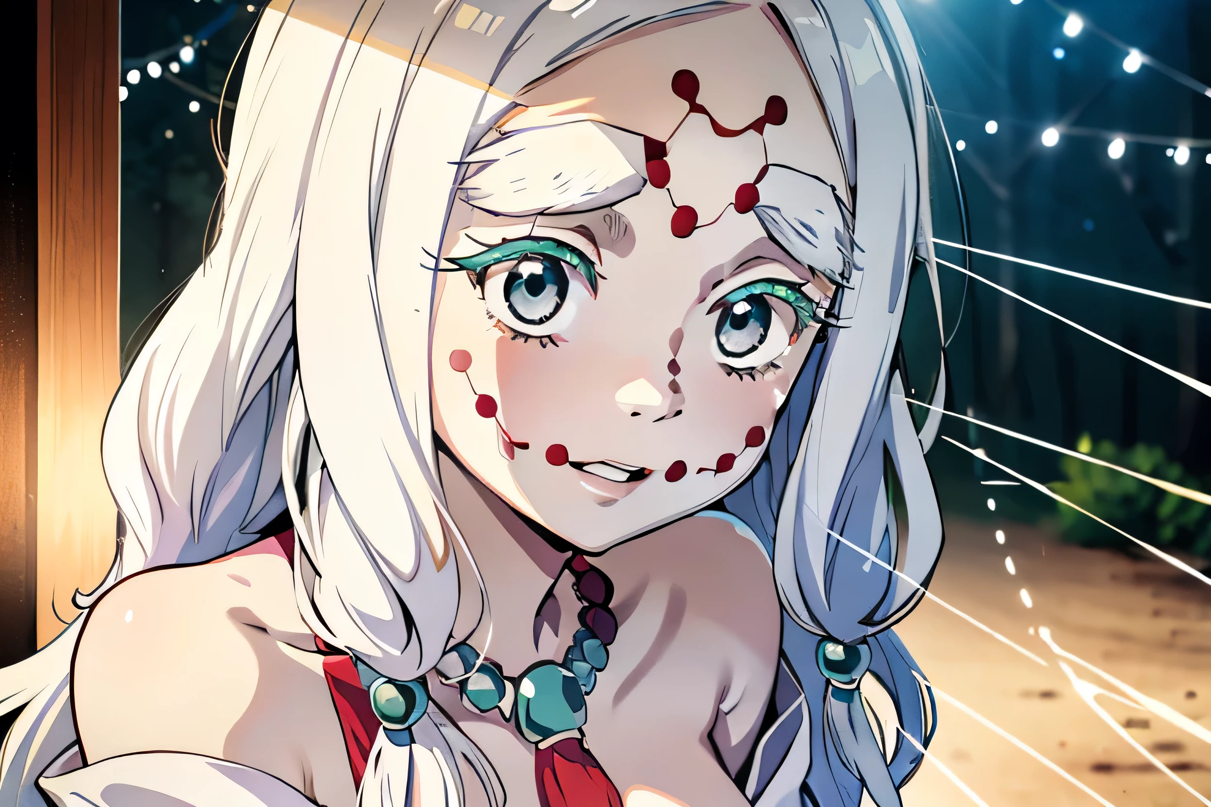 masterpiece, on the road, Warm color palette, Light of the sun, Light art, (High detail:1.1), shortage々New face, White Hair, Off-the-shoulder outfit, Big Breasts, Natural Skin, high quality, Browsing Caution, Beautiful Eyes, (Detailed face and eyes), (face: 1 2), noise, Extra, Actual photo, ......PSD, Lamp Film Photo, Sharp focus, Contrasting lighting, Delicate skin, High resolution 8K, Extremely detailed, Realistically, Professional photography, 8K Ultra HD, Single-lens reflex camera, Soft Lighting, high high quality, Film Grain, Fujifilm XT3