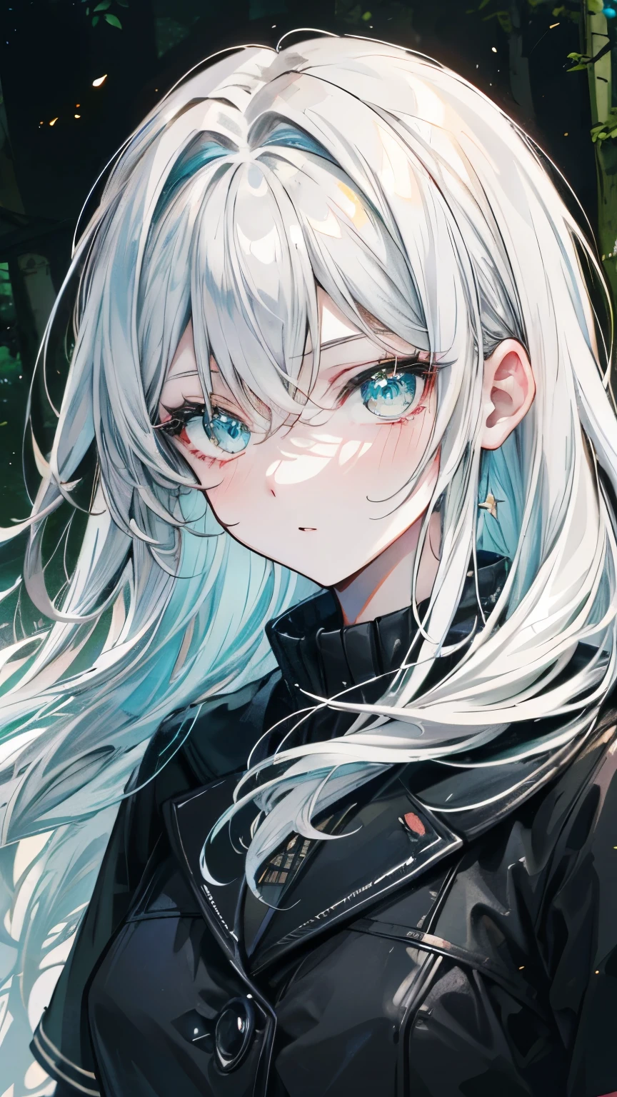 (masterpiece, accurate, anatomically_correct, textured_skin, super_detail, high_details, high_quality, best_quality, high_res,HD, 4K, 8k, 16k),clear_shining detailed_eyes, beautiful_detailed_lips, extremely_detailed_eyes_and_face,soft_lighting,star eye,rim light,bright_colors,hand on side,long hair,gradient hair color,potrait,full body,deep forest background,deep shadow,gobos light