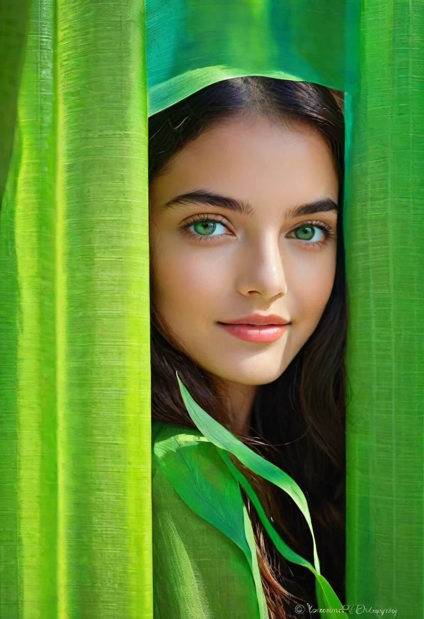 uma linda garota possui uma aura radiante e calorosa que imediatamente cativa aqueles ao seu redor. Seus olhos, da cor de um verde florestal profundo e encantador, They are windows to a soul that reflects kindness, intelligence and a touch of playful curiosity. Framing her face is a cascade of brown waves that dance in the sunlight., casting a soft, natural glow. Her features are gracefully balanced - a nose that adds character without overshadowing her other delicate features, and lips that curve into a gentle smile, inviting and genuine. There&#39;s an air of confidence in the way she carries herself, but it is tempered with humility, making your presence strong and accessible. In addition to his physical attributes, Your inner beauty shines through your actions and personality. Ela exala uma positividade contagiante, sempre pronta com uma palavra gentil ou um gesto reconfortante. Your laugh is a melodic symphony that echoes joy and warmth, creating a magnetic charm that draws people towards you 