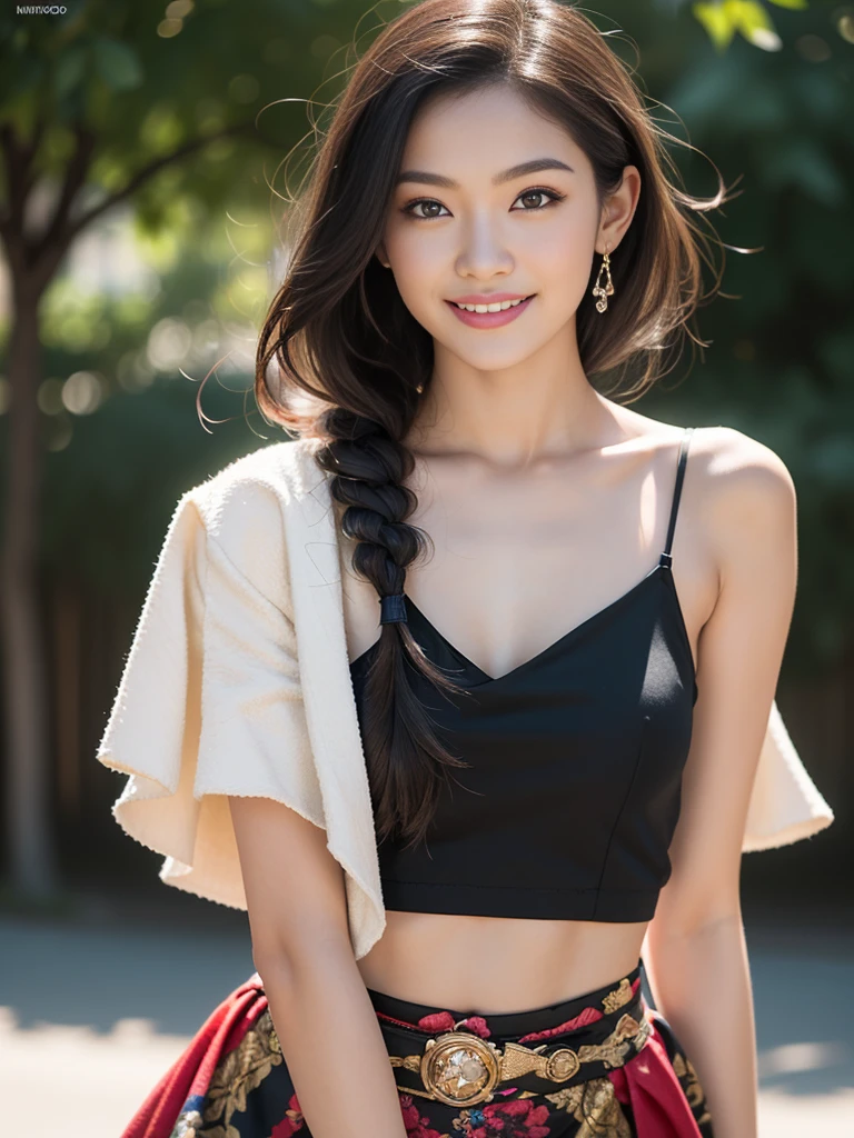 (masterpiece, best quality:1.2), (8k uhd, 16k, 32k, ultra high res), (photorealistic:1.37), (RAW photo), ultimate-realistic, ultimate-realistic details, ultimate-realistic texture, ultimate-intricate details, ultimate-realistic lighting, ultimate-realistic shadow, japanese girl, 24yo, ultimate-cute face, ultimate-RAW skin, ultimate-eyes, full-body portrait of a fabulous, funky, , teen girl in a candid solo portrait for Mad Max: Fury Road film, with a playful, quirky, snarky, smirking expression, wearing elegant ancient haute couture. She looks 18 and 5'2": Japanese-Colombian, with (flat, athletic, well-muscled physique similar to Zendaya). Heavy eyeliner. Tasteful natural makeup. Sleek black hair is Asian-textured, extremely asymmetrical, in a messy tumble-down updo with sidebraids. Wearing daring, fabulous stunning showstopper outfit in bold, bright, high-contrast colors, strong shapes, cut-outs. Wild skirt. Joyful, sarcastic, teasing smiling attitude. Dynamic, pin-up pose. Blank background. Ultra realistic, 8k HD, Hypermaximalist. Golden ratio. dramatic sun lighting, sun flare ((Ultra Long Exposure)), intricate details on face, body, & outfit