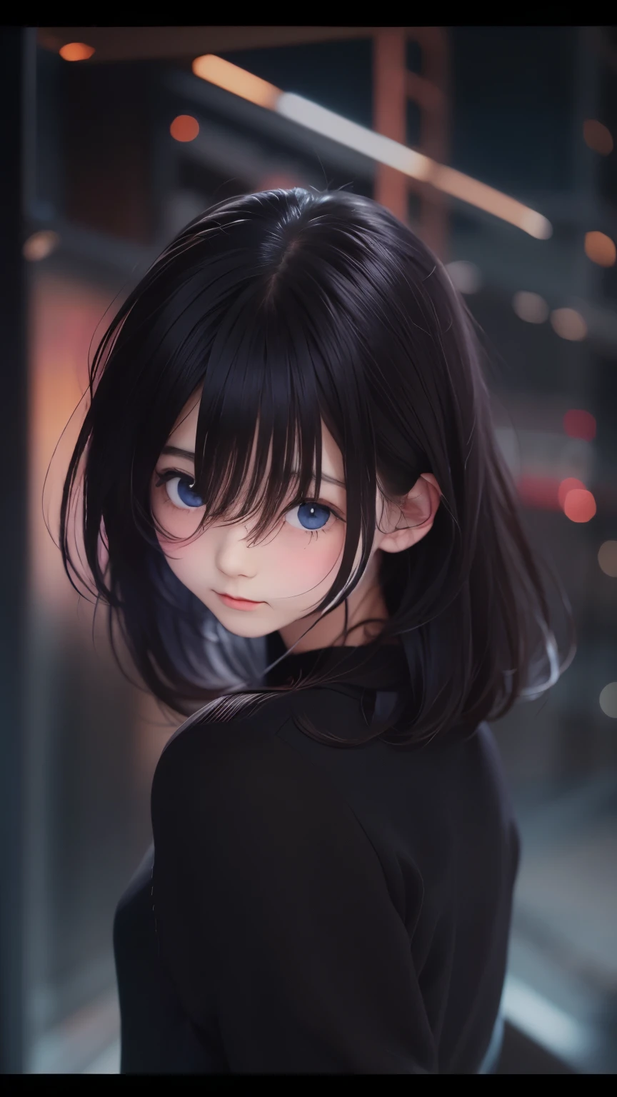 Polychrome, One girl, night, dark, Black Hair, View Viewer, Upper Body, In-person audience, Limited edition palette, Black background, Shine,