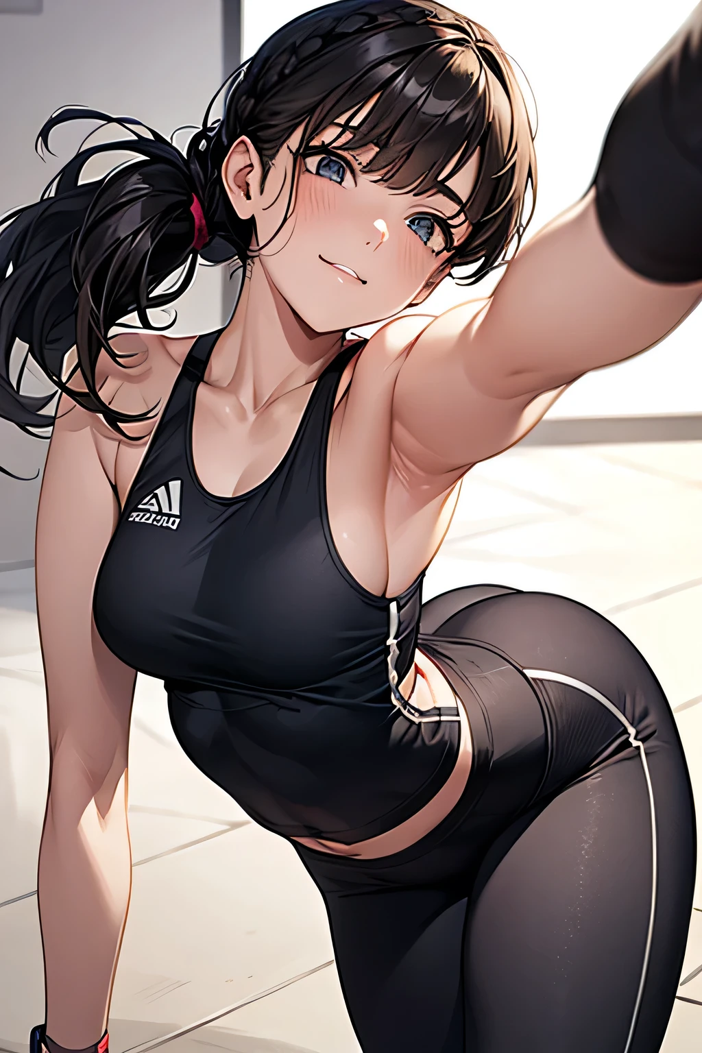 highest quality、High resolution、Detailed Background、(Beautiful face in every detail:1.4)、Anatomically correct、(Detailed facial expressions)、(Detailed eyes:1.2)、age beauty、(Highly detailed face:1.4)、Black Hair、Brown Hair、Bobcut、Braided Ponytail、well-groomed eyebrows、Athletics Stadium、Perfect body line、Thick thighs、Accentuate your butt、Healthy Beauty、Fit on one screen、
Stretching with a friend、High-five your teammates and share the joy、Sitting with friends during break、Staying hydrated、A concentrated expression of someone practicing、Smiling while talking with friends、Fun atmosphere、
Fitted crop tops and bodysuits、Mesh design on the back and sides、High-waisted fitted running shorts or leggings、Cutting that accentuates the body line、Comfortable fitting running shoes、A simple sports watch and a thin hair band、A fitted sports bra or a tank top that exposes a moderate amount of skin、cute