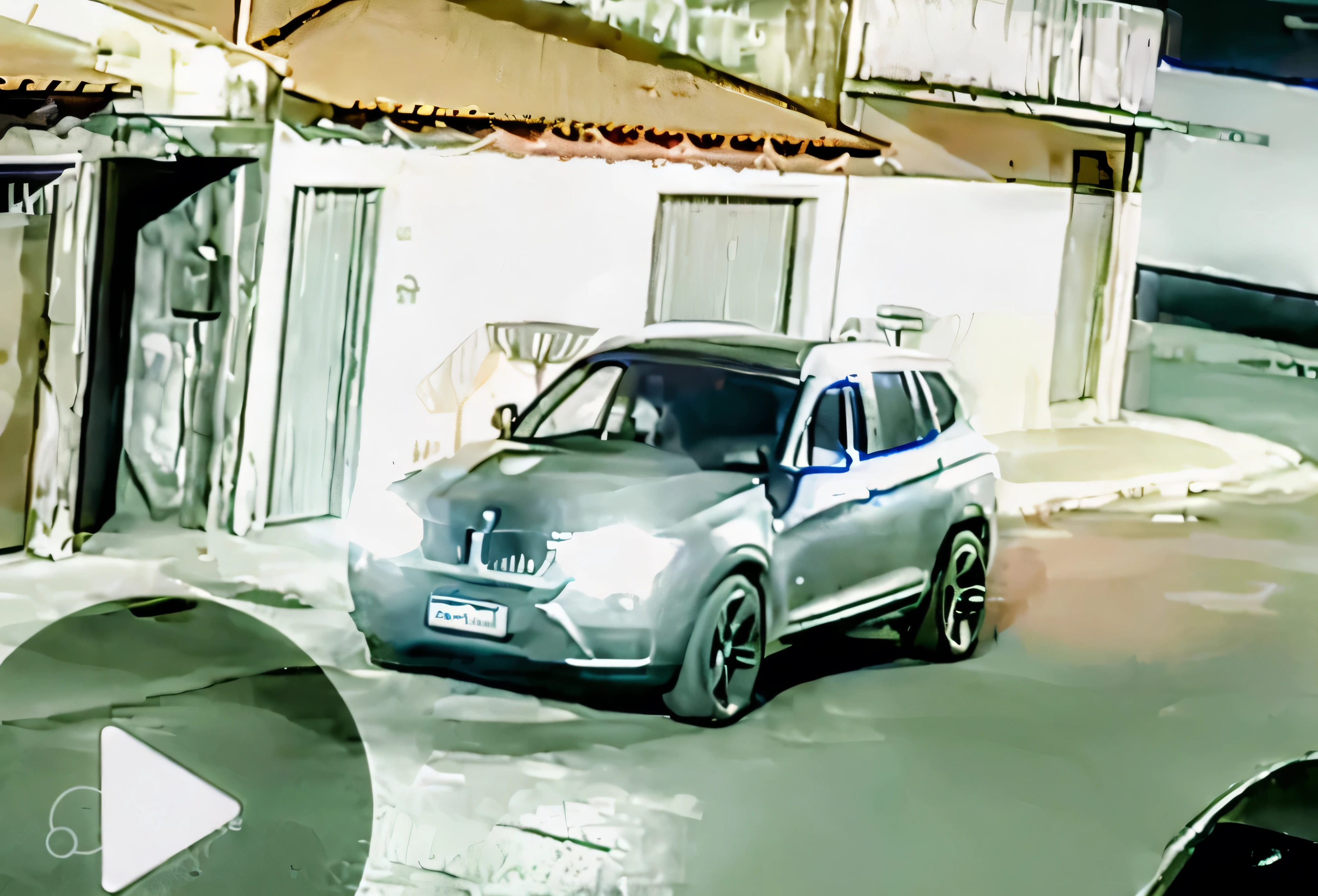 vista arafa de um carro estacionado em um estacionamento, pintado digitalmente, by Felipe Seade, pintura digital, smooth filmic tone mapping, granulado de baixa qualidade, pintado digitalmente, pintura digital, em impressionante pintura digital, arte digital but photo, feito com photoshop, [ arte digital ]!!, 🪔 🎨;🌞🌄