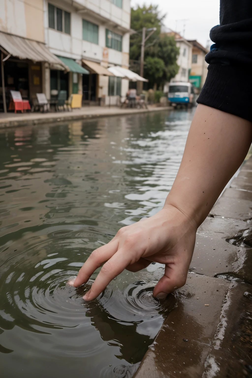 enera una imagen de dos manos sosteniendo un rio. la fotografia debe ser tomada con una camara Canon 5D MK IV