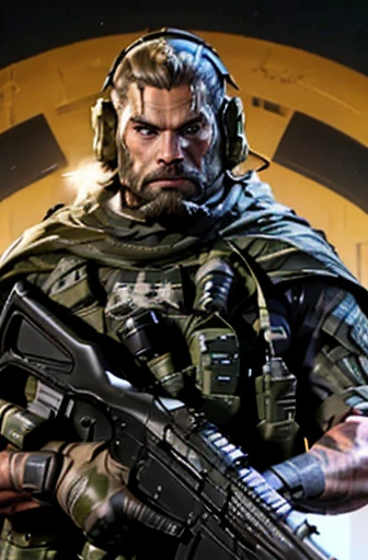A logo for the Airsoft team "Nordic Strike Force" showcases a stylized, fierce Viking warrior in right-facing profile, donning a camouflaged military helmet fitted with realistic night vision akin to the contemporary style of American SEALs. The warrior sports a black beard and armor brimming with intricate Norse motifs, exuding a sense of ancient heritage. In the backdrop, a pair of prominent silhouettes — a modern M4A1 rifle and an axe — are skillfully placed, symbolizing both precision and mastery. The team name, "NORDIC STRIKE FORCE," is subtly accentuated in the background, intertw