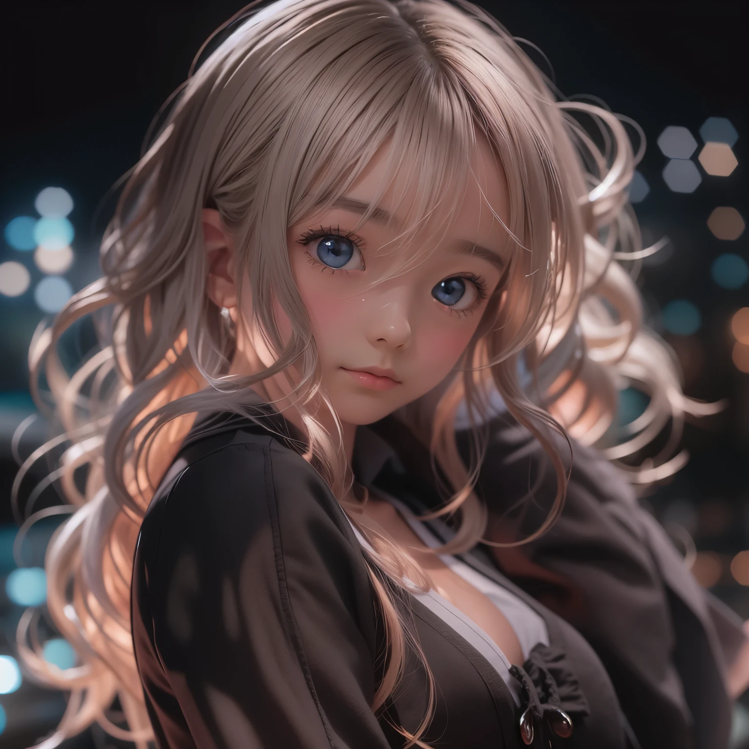 Polychrome, One girl, night, dark, Blonde, View Viewer, Upper Body, In-person audience, Limited edition palette, Black background, Shine,