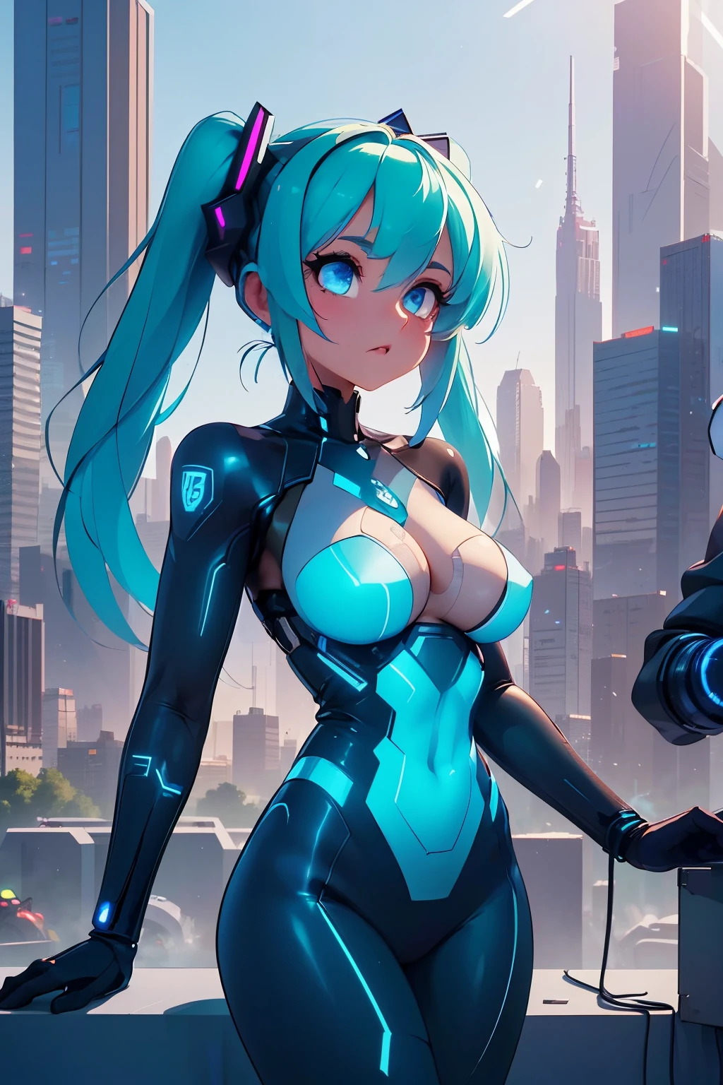 Cortana, A mais alta qualidade de imagem, detalhes marcantes, ultra-high resolution, (1 garota , com um rosto delicado e bonito, the background is a high-tech lighting scene of the future city. surreal illustration, surreal rendering, clean digital rendering, Photorealistic rendering, surreal illustration