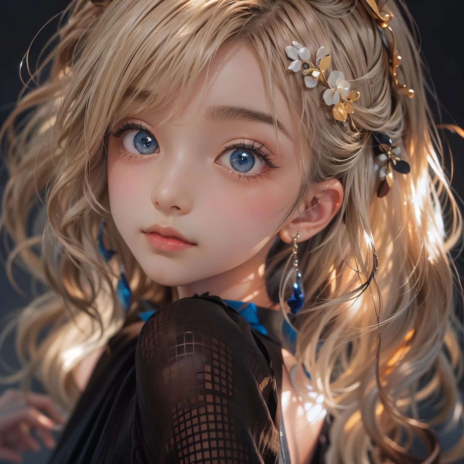 Polychrome, One girl, night, dark, Blonde, View Viewer, Upper Body, In-person audience, Limited edition palette, Black background, Shine,