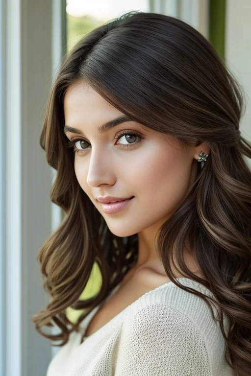 1 garota em, 19 anos, Sozinho, cabelo longo, Colossal , olhando para o espectador, cabelo loiro, Ombros nus, olhos castanhos, jewelry, corpo todo, um colar, fora dos ombros, Sweaters, realista, Uma sexy,uma linda garota possui uma aura radiante e calorosa que imediatamente cativa aqueles ao seu redor. Seus olhos, da cor de um verde florestal profundo e encantador, They are windows to a soul that reflects kindness, intelligence and a touch of playful curiosity. Framing her face is a cascade of brown waves that dance in the sunlight., casting a soft, natural glow. Her features are gracefully balanced - a nose that adds character without overshadowing her other delicate features, and lips that curve into a gentle smile, inviting and genuine. There's an air of confidence in the way she carries herself, but it is tempered with humility, making your presence strong and accessible. In addition to his physical attributes, Your inner beauty shines through your actions and personality. Ela exala uma positividade contagiante, sempre pronta com uma palavra gentil ou um gesto reconfortante. Your laugh is a melodic symphony that echoes joy and warmth, creating a magnetic charm that draws people towards you