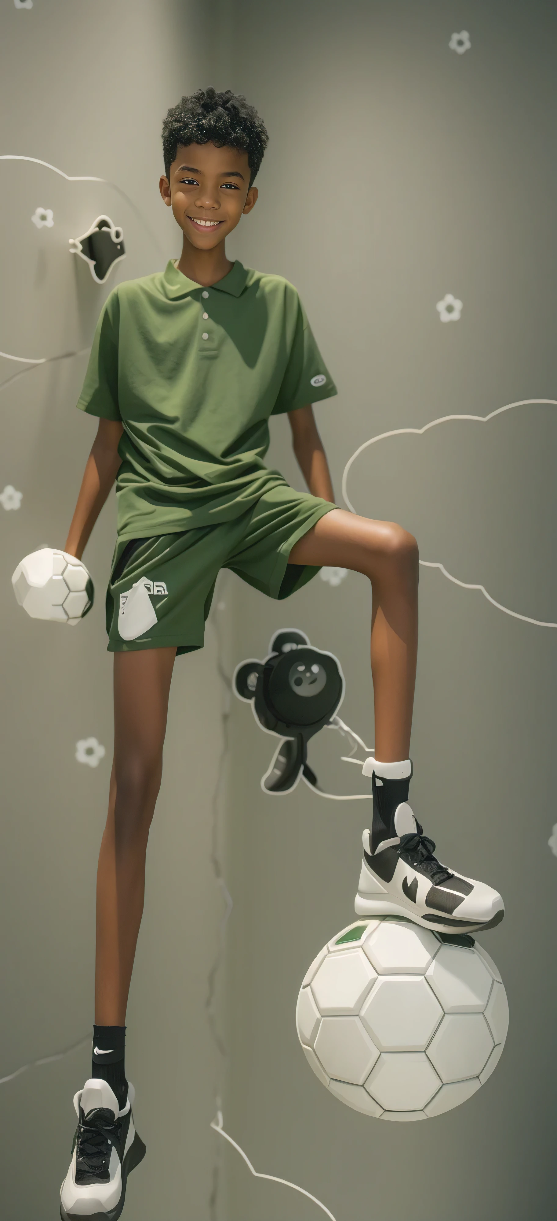 A black boy wearing a green tights and green leggings