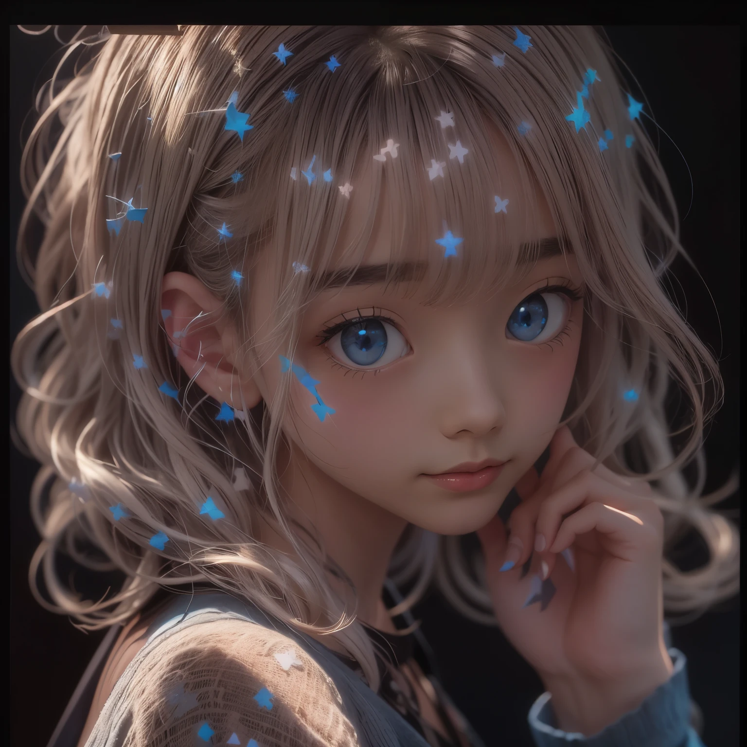 Polychrome, One girl, night, dark, Blonde, View Viewer, Upper Body, In-person audience, Limited edition palette, Black background, Shine,