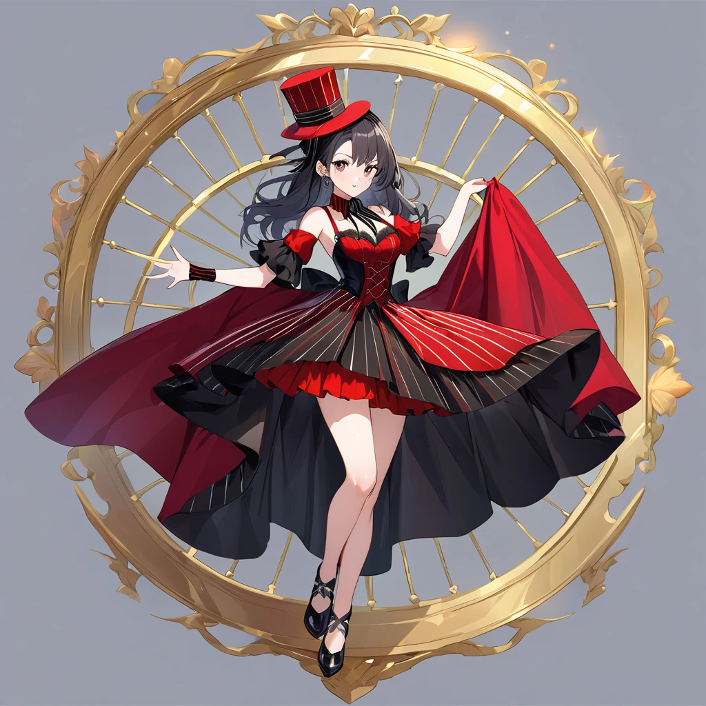 Imagine a illusionist girl in the circus, full body, high definition, detailed