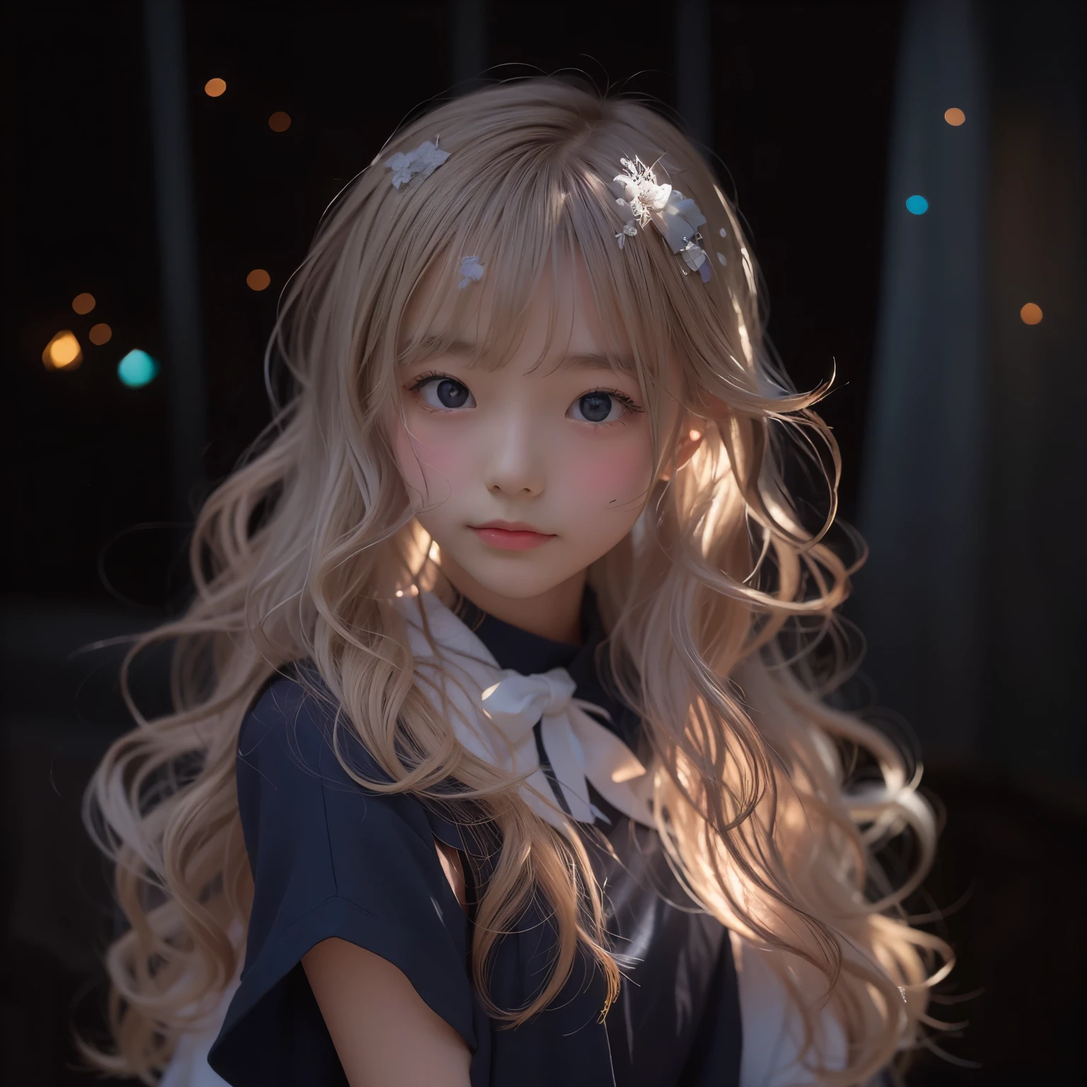 Polychrome, One girl, night, dark, Blonde, View Viewer, Upper Body, In-person audience, Limited edition palette, Black background, Shine,