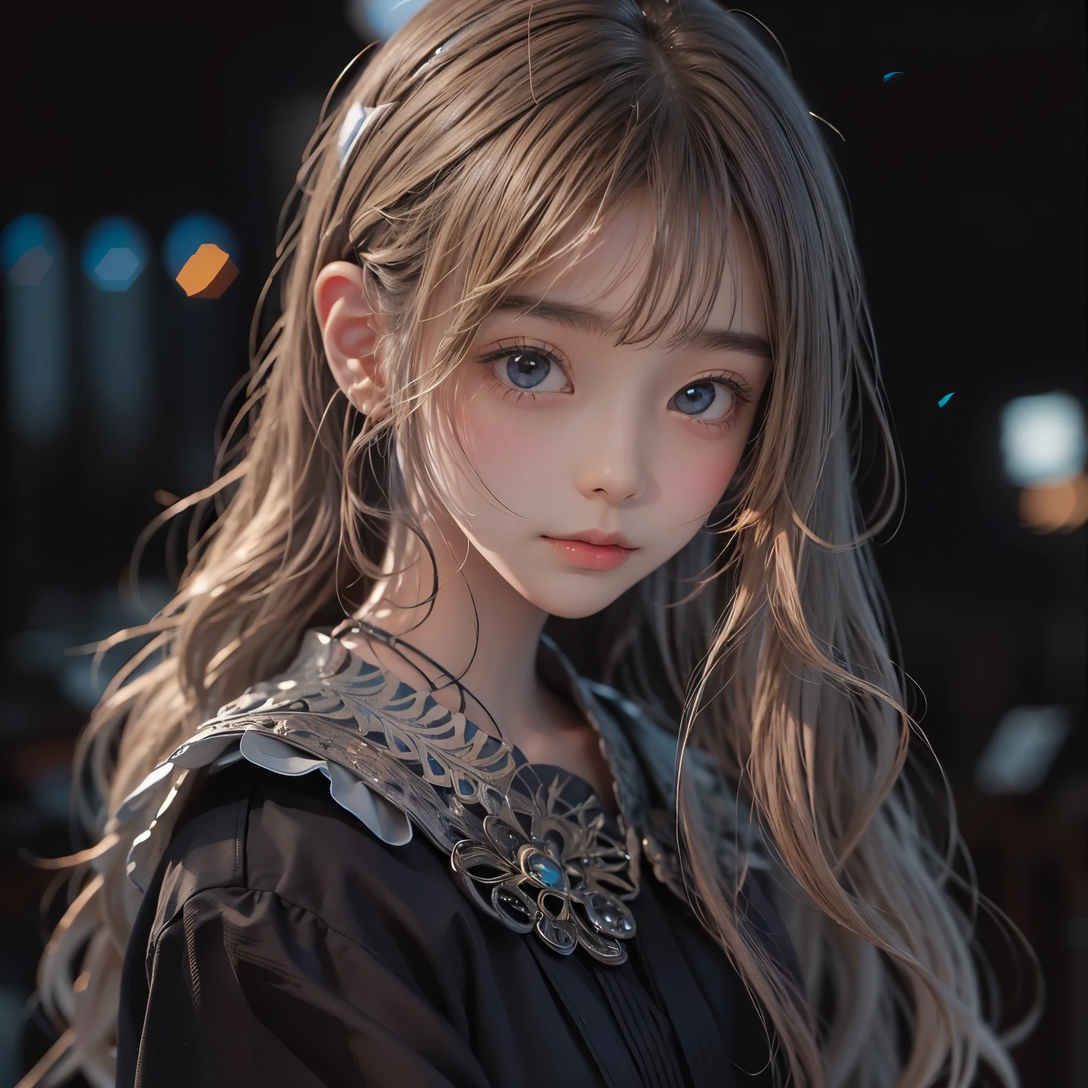 Polychrome, One girl, night, dark, Blonde, View Viewer, Upper Body, In-person audience, Limited edition palette, Black background, Shine,