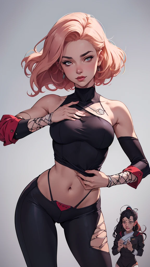 Spider Gwen, Gwen Stacy, aranhaverso, pink bra, red detail on bra, stockings, Black stockings, calcinha rosa, calcinha listrada, detalhe vermelho na calcinha, quarto, noite, red scarf, envergonhada, 8k, melhor qualidade,