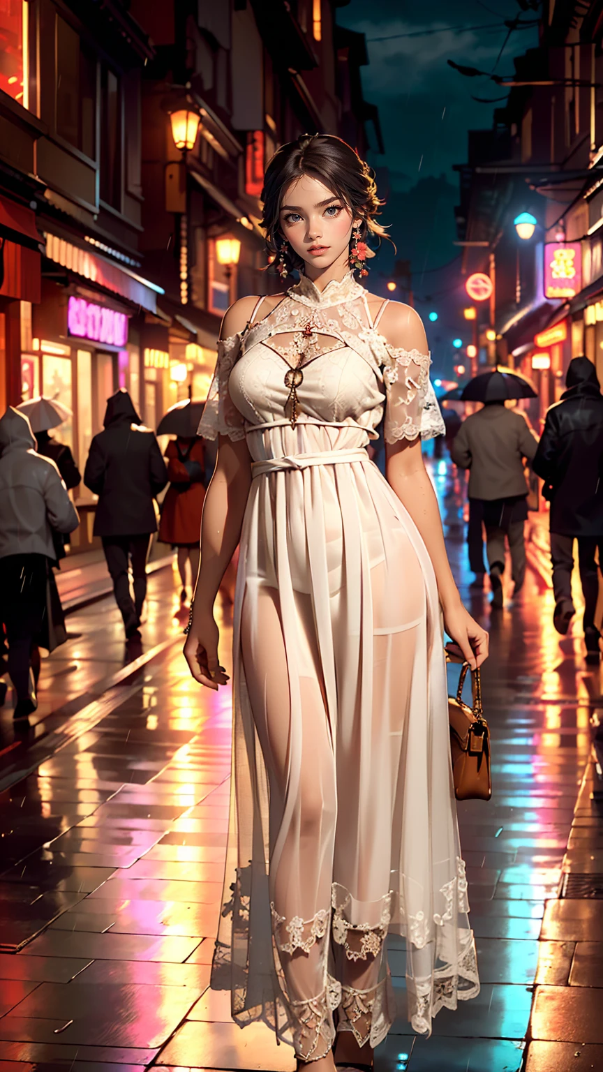 30 year old woman, exposed nipples, exposed breasts,(breasts outward in a transparent dress), dreamy night atmosphere, second life avatar, (full body), inside sleazy red light district street, atmospheric, detailed eyes and face, natural skin texture, dark and gloomy atmosphere, Score_9,score_8_up,score_7_up, photorealistic, masterpiece, ultra detailed, low light (soft light, sharp), moody lighting.