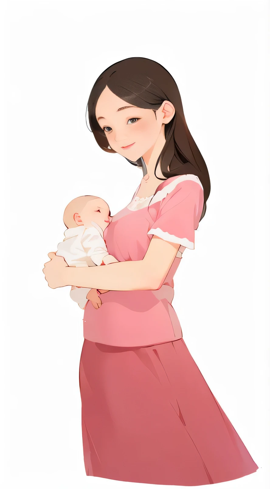 A woman holding a baby,feeling of maternal love, Woman holding another baby, Mother, with children, Motherly, Rendering, Amazing, made in illustrator, author:Rokkaku Ayako