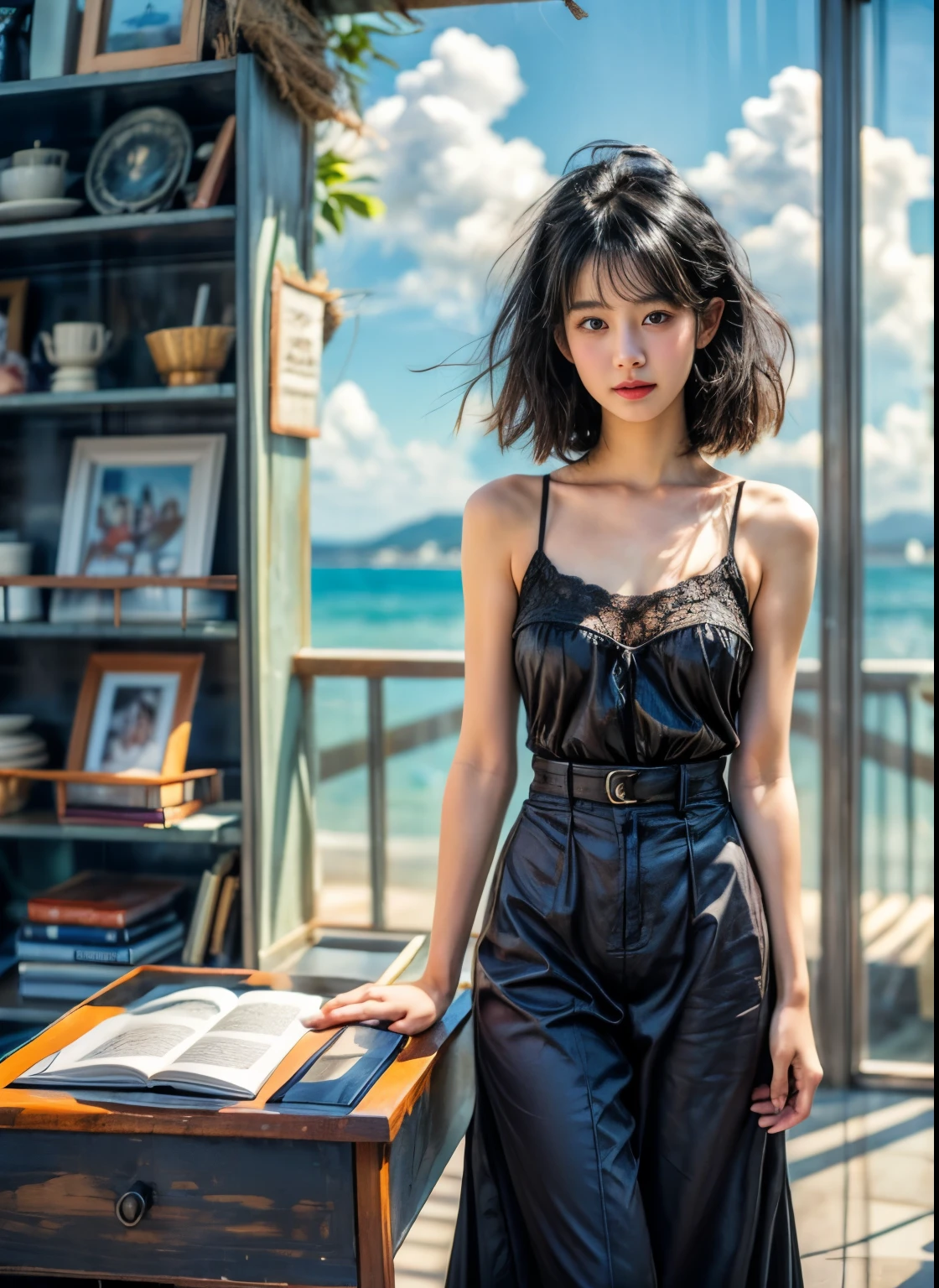 masterpiece、highest quality、(Cute Japanese Woman)、23 years old、1 girl、elegant、(Black Hair:1.6)