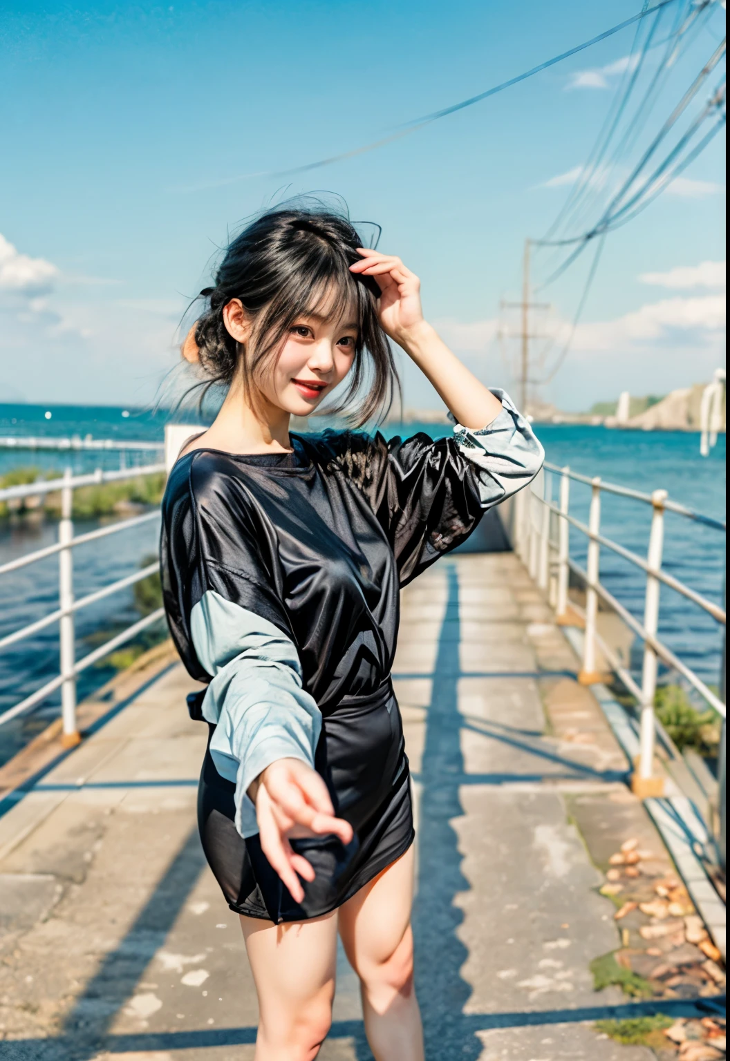 masterpiece、highest quality、(Cute Japanese Woman)、23 years old、1 girl、elegant、(Black Hair:1.6)、Laugh aloud