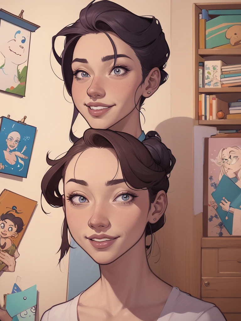 um desenho animado de uma mulher com um sorriso no rosto, retrato de desenho animado, arte dos desenhos animadosstyle, pintura digital de desenho animado, por Jason Chan, arte de pintura digital dos desenhos animados, arte digital dos desenhos animados, arte dos desenhos animados style, arte dos desenhos animados, por Ryan Yee, desenho animado de arte digital, cartoon style illustration, em estilo cartoon, arte conceitual de desenho animado, desenho animado realista, Design de personagens de retrato