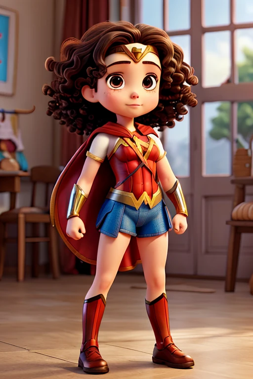 's wonder woman short, curly hair and full body