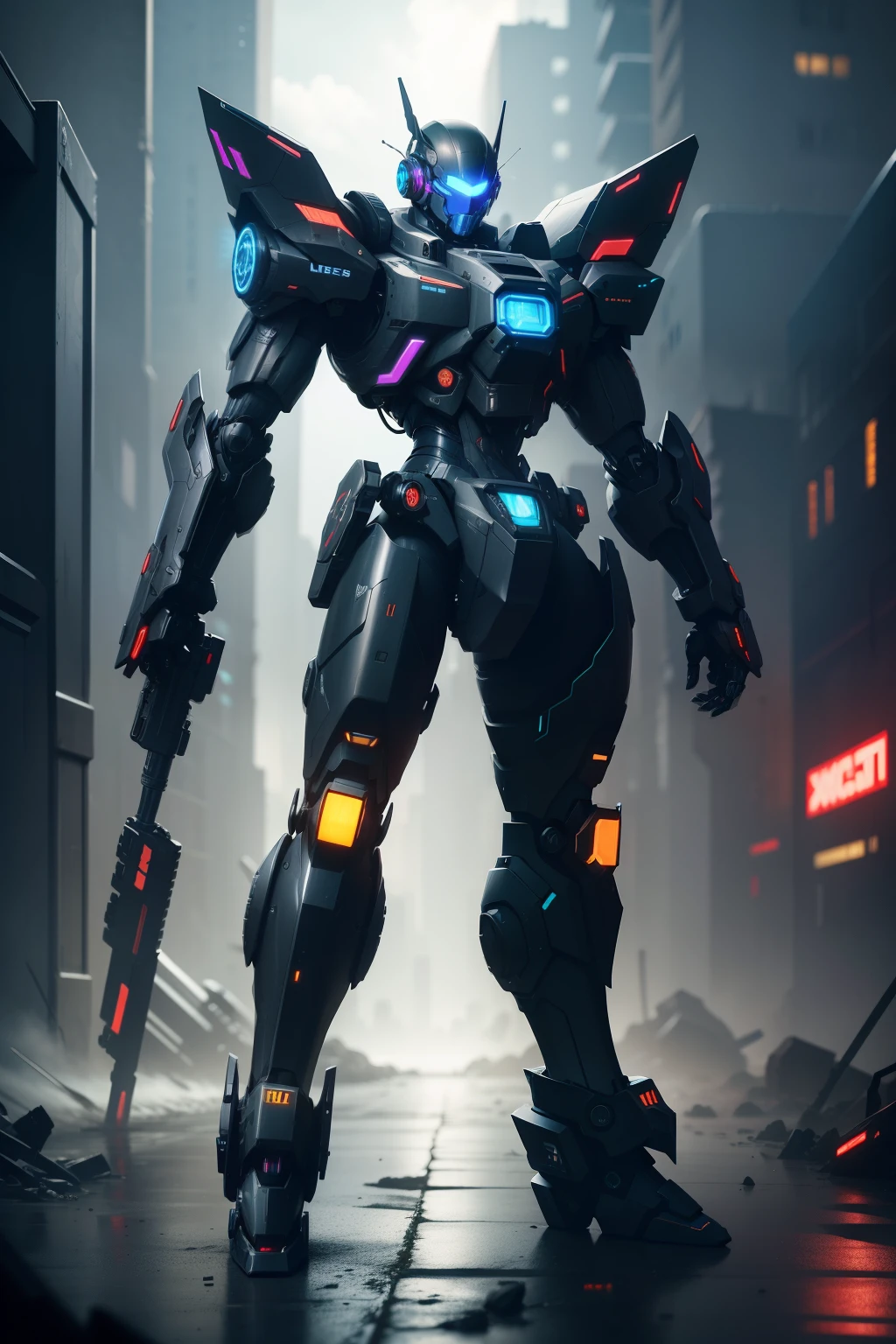 Black color mecha,cyber punk perssonage