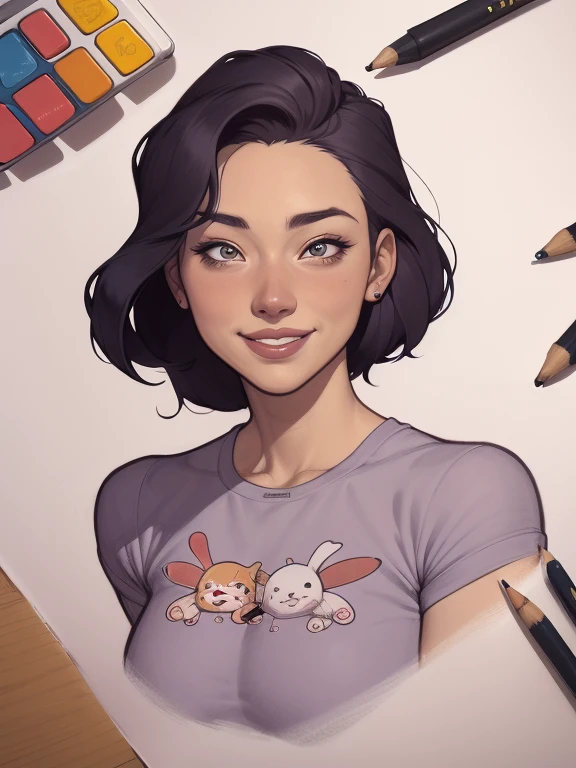 um desenho animado de uma mulher com um sorriso no rosto, retrato de desenho animado, arte dos desenhos animadosstyle, pintura digital de desenho animado, por Jason Chan, arte de pintura digital dos desenhos animados, arte digital dos desenhos animados, arte dos desenhos animados style, arte dos desenhos animados, por Ryan Yee, desenho animado de arte digital, cartoon style illustration, em estilo cartoon, arte conceitual de desenho animado, desenho animado realista, Design de personagens de retrato