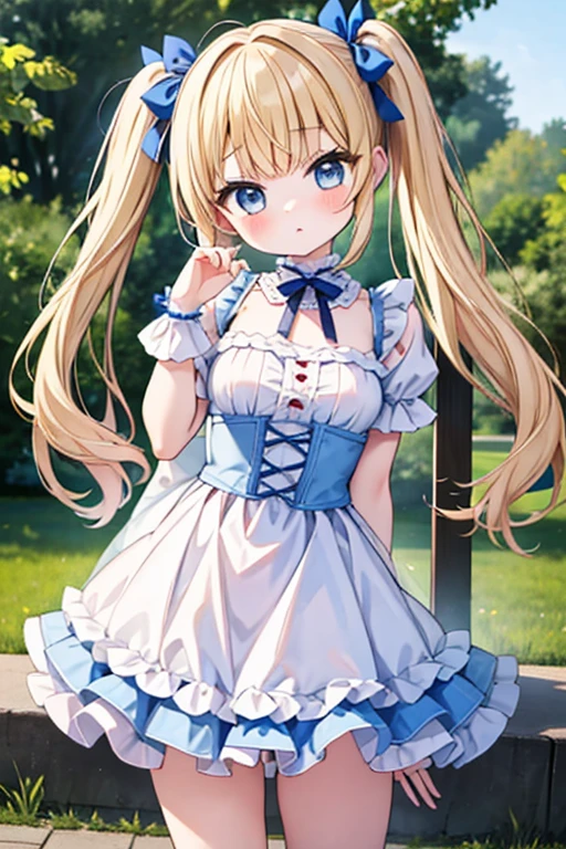 blonde blue eyes、Lolita、small breasts、twin tails、female brat,Have a bug trap,