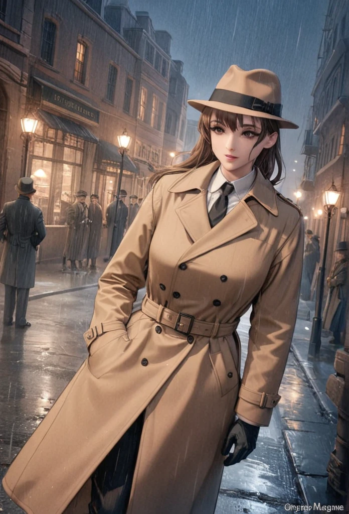 detailed illustration (side view),dynamic angle,ultra-detailed, illustration, pose for the camera, smiling at viewer, clean line art, shading, anime, 2020’s anime style, detailed eyes, detailed face, beautiful face standing on a sidewalk,

Noir Detective, trench coat, fedora hat, radio drama, pulp magazine character, long trench coat, hat, fedora hat, brown coat and matching hat, dark band on hat, 1940’s, ,Noir, beautiful woman, in a open trench coat, night, rain, brown shoulder length hair, brown eyes, hard boiled, female fatale vibes, noir, deep in thought, detective, plup magazine detective, noir vibe

Urban fantasy setting, dark elf,