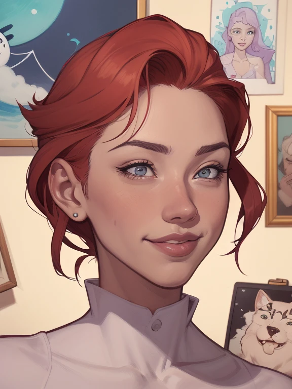 um desenho animado de uma mulher com um sorriso no rosto, retrato de desenho animado, arte dos desenhos animadosstyle, pintura digital de desenho animado, por Jason Chan, arte de pintura digital dos desenhos animados, arte digital dos desenhos animados, arte dos desenhos animados style, arte dos desenhos animados, por Ryan Yee, desenho animado de arte digital, cartoon style illustration, em estilo cartoon, arte conceitual de desenho animado, desenho animado realista, Design de personagens de retrato