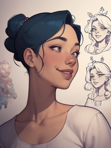 um desenho animado de uma mulher com um sorriso no rosto, retrato de desenho animado, arte dos desenhos animadosstyle, pintura digital de desenho animado, por Jason Chan, arte de pintura digital dos desenhos animados, arte digital dos desenhos animados, arte dos desenhos animados style, arte dos desenhos animados, por Ryan Yee, desenho animado de arte digital, cartoon style illustration, em estilo cartoon, arte conceitual de desenho animado, desenho animado realista, Design de personagens de retrato