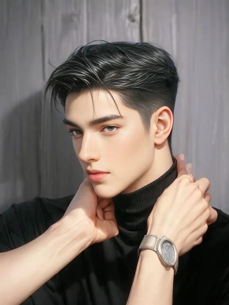 masterpiece, 1boy, young, handsome, black hair, undercut hair, perfect face, detailed eyes and face,black eyes, clean shaved, muscular, capturing a rural atmosphere, dynamic lighting, unreal engine 5