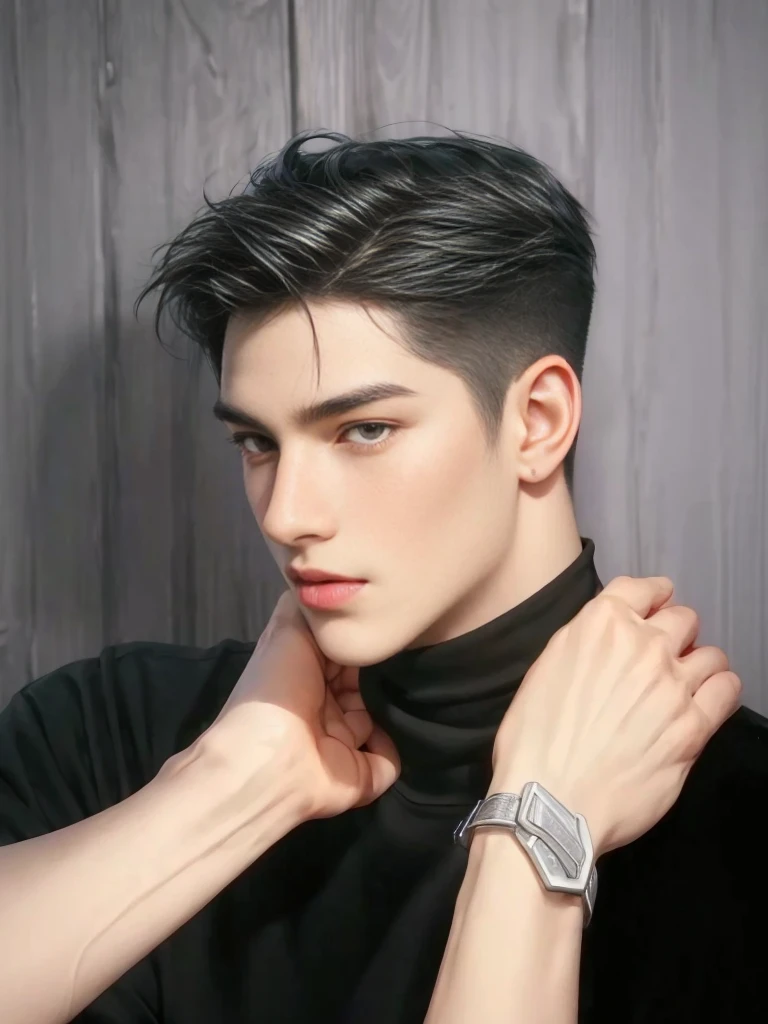 masterpiece, 1boy, young, handsome, black hair, undercut hair, perfect face, detailed eyes and face,black eyes, clean shaved, muscular, capturing a rural atmosphere, dynamic lighting, unreal engine 5