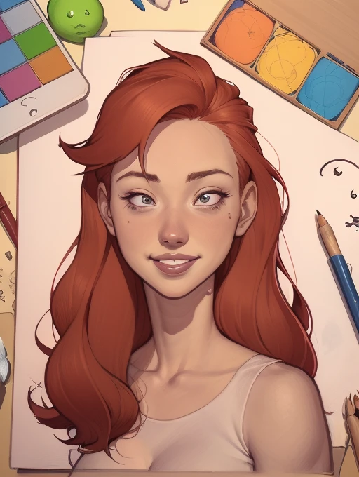 um desenho animado de uma mulher com um sorriso no rosto, retrato de desenho animado, arte dos desenhos animadosstyle, pintura digital de desenho animado, por Jason Chan, arte de pintura digital dos desenhos animados, arte digital dos desenhos animados, arte dos desenhos animados style, arte dos desenhos animados, por Ryan Yee, desenho animado de arte digital, cartoon style illustration, em estilo cartoon, arte conceitual de desenho animado, desenho animado realista, Design de personagens de retrato