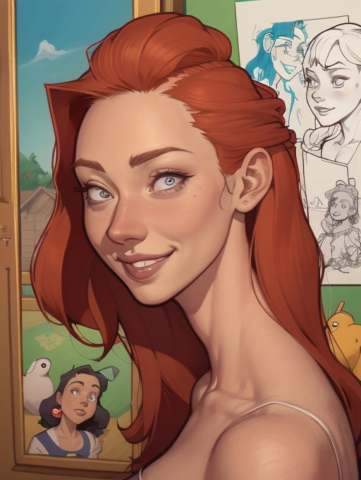 um desenho animado de uma mulher com um sorriso no rosto, retrato de desenho animado, arte dos desenhos animadosstyle, pintura digital de desenho animado, por Jason Chan, arte de pintura digital dos desenhos animados, arte digital dos desenhos animados, arte dos desenhos animados style, arte dos desenhos animados, por Ryan Yee, desenho animado de arte digital, cartoon style illustration, em estilo cartoon, arte conceitual de desenho animado, desenho animado realista, Design de personagens de retrato
