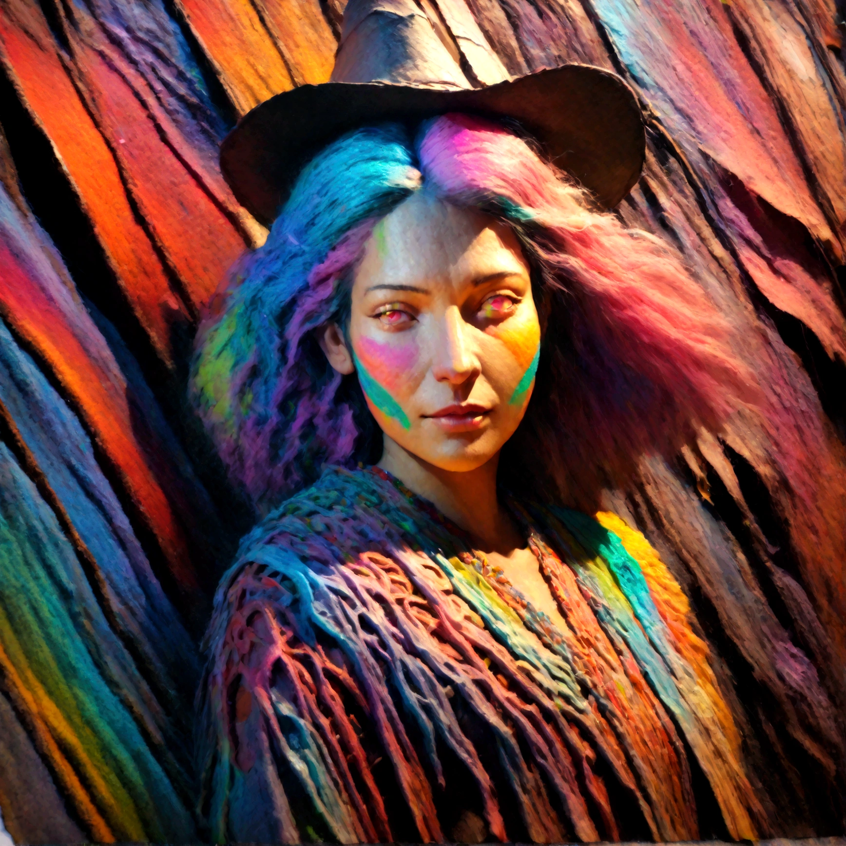 a colorful anime rainbow witch, 1girl, beautiful detailed eyes, beautiful detailed lips, extremely detailed face and features, long eyelashes, rainbow colored hair, witch hat, wand, magical rainbow effects, fantasy landscape, colorful flowers, glowing nature, vibrant colors, (best quality, 4k, 8k, highres, masterpiece:1.2), ultra-detailed, (realistic, photorealistic, photo-realistic:1.37), vibrant colors, fantasy art, digital painting
