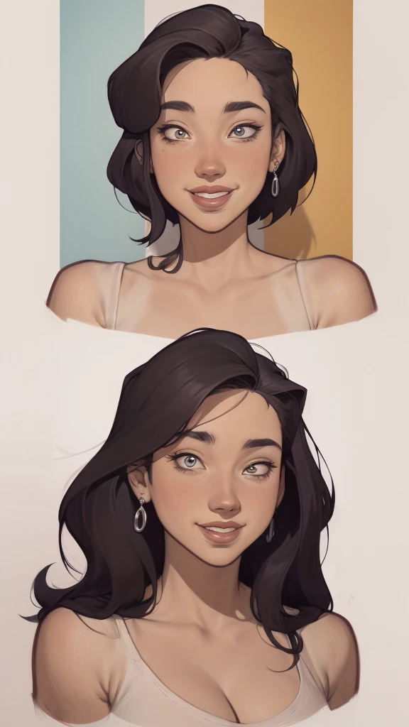 um desenho animado de uma mulher com um sorriso no rosto, retrato de desenho animado, arte dos desenhos animadosstyle, pintura digital de desenho animado, por Jason Chan, arte de pintura digital dos desenhos animados, arte digital dos desenhos animados, arte dos desenhos animados style, arte dos desenhos animados, por Ryan Yee, desenho animado de arte digital, cartoon style illustration, em estilo cartoon, arte conceitual de desenho animado, desenho animado realista, Design de personagens de retrato