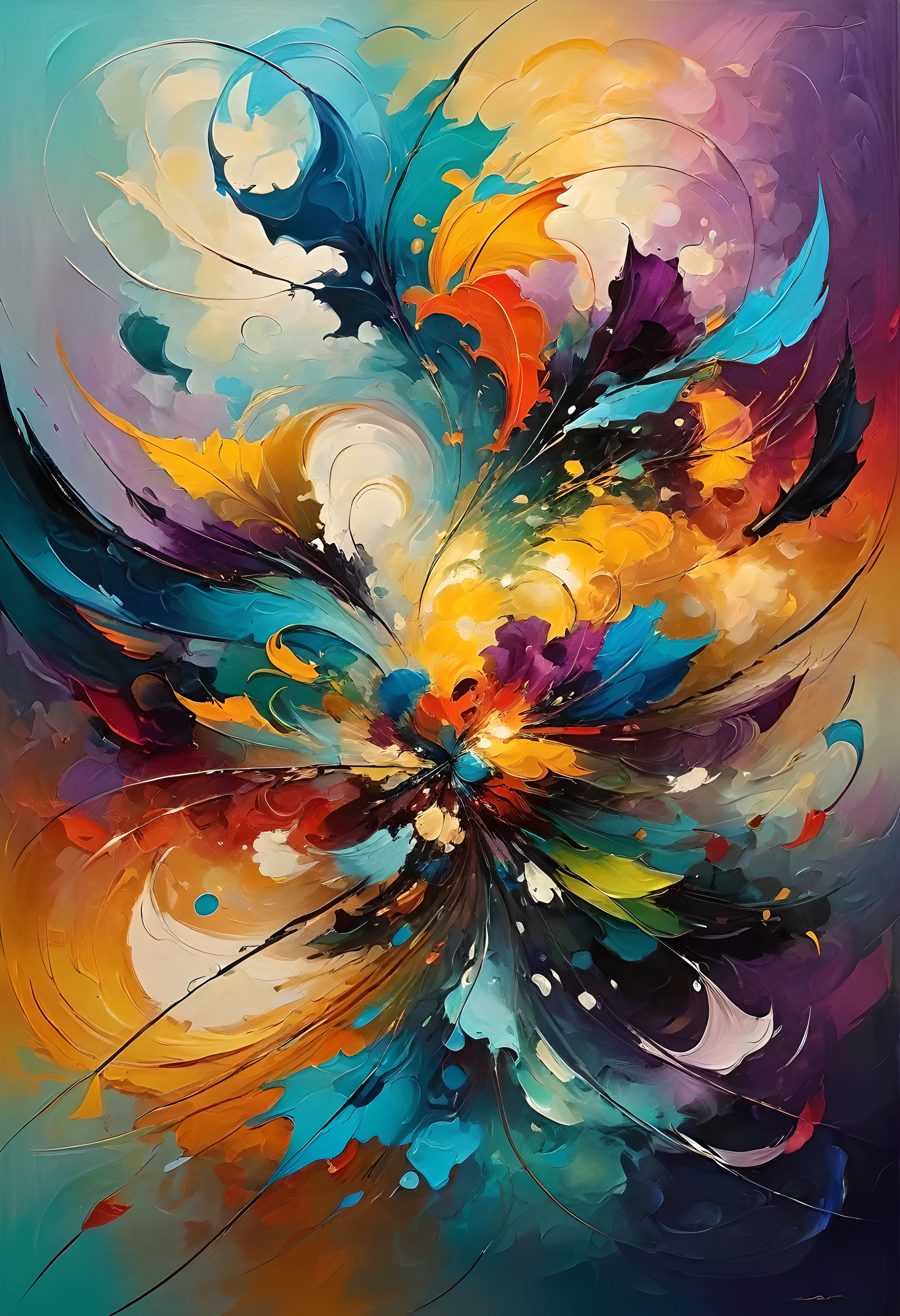 Abstract style five elements . Non-representational, colors and shapes, expression of feelings, imaginative, highly detailed