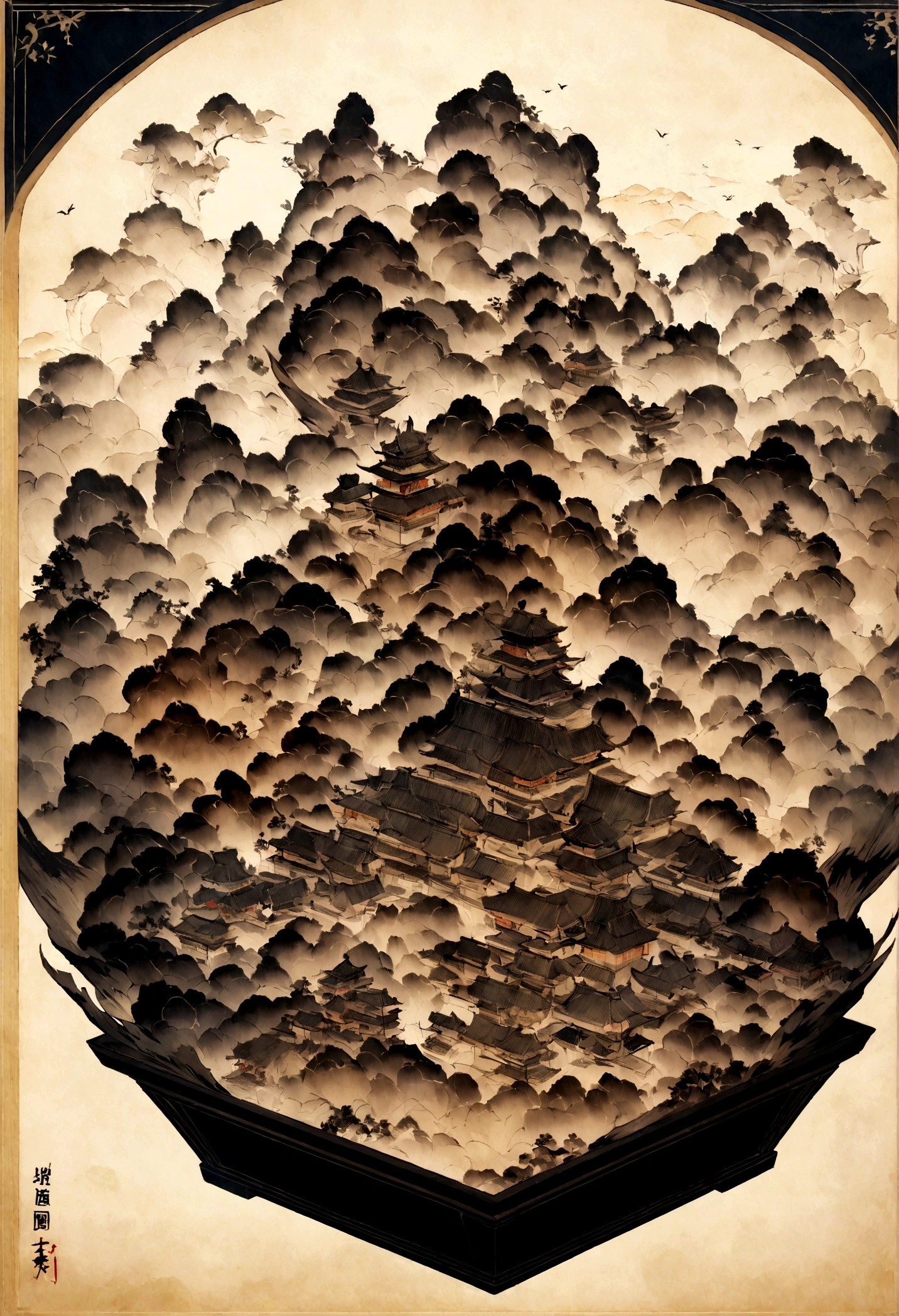 hinese Landscape Ink Painting High Angle Perspective OC Rendered Sculpture --S 750 --Niji 5