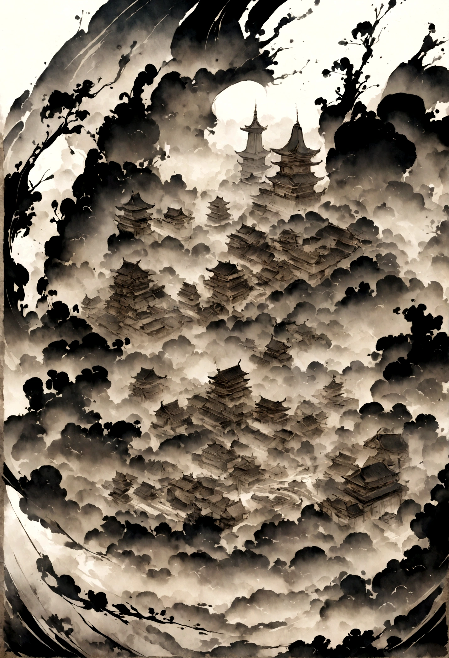 hinese Landscape Ink Painting High Angle Perspective OC Rendered Sculpture --S 750 --Niji 5