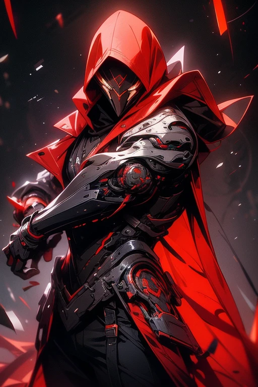 a man in a red jacket and red pants standing in dynamic fighting stance pose in a dark room, wearing cultist red robe, red colour attire, character from mortal kombat, as a character in tekken, fighting game character, cyberpunk assassin, red hooded mage, cyberpunk outfits, red clothes, the red ninja, wearing leather assassin armor, an edgy teen assassin, cool red jacket, cyberpunk street goon,