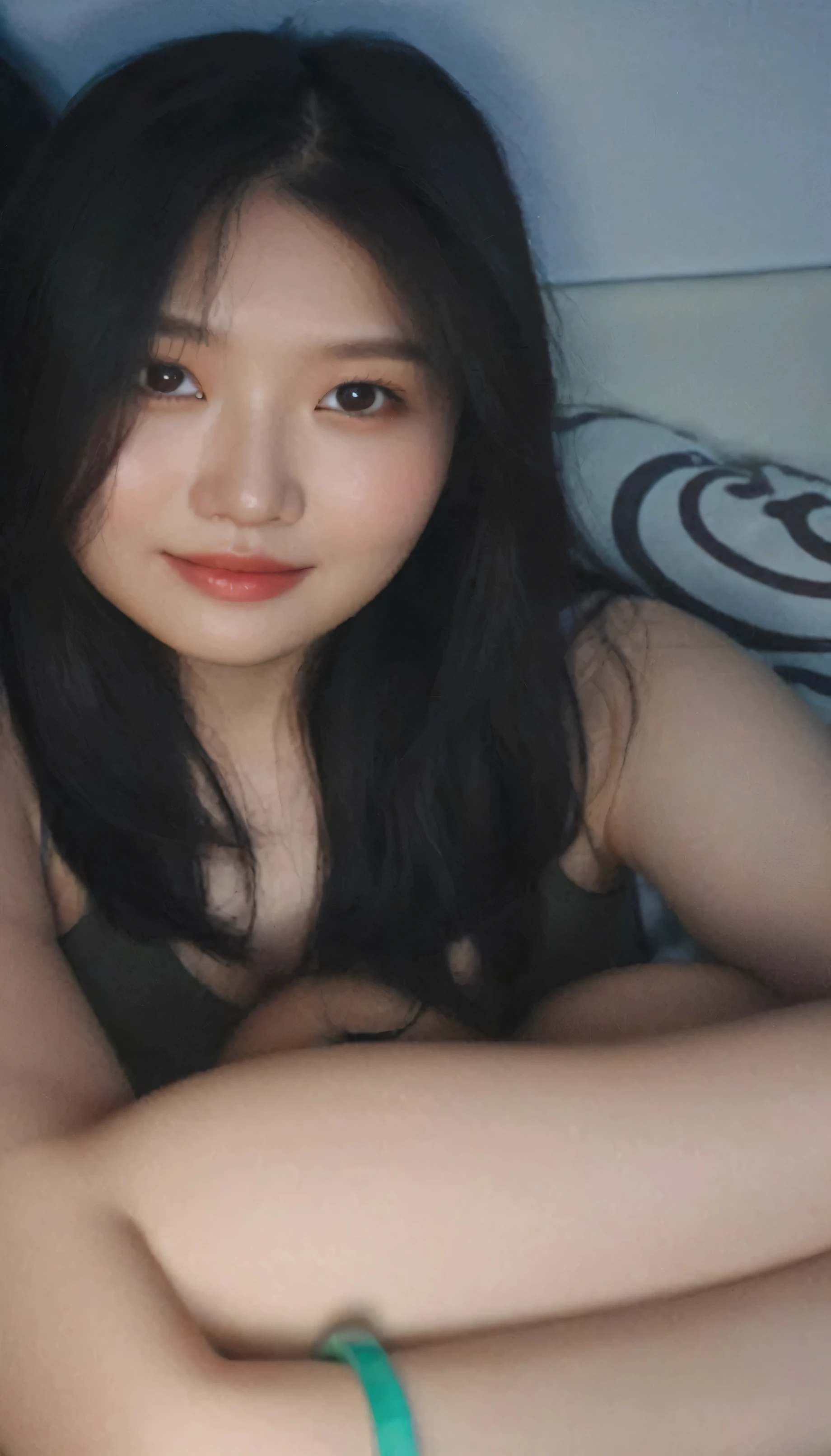 close-up, of beautiful korean female, wearing crop top , 34 inch breast sizes, slightly smile,wearing tank top, holding chocolate ice-cream , nokeh background, UHD