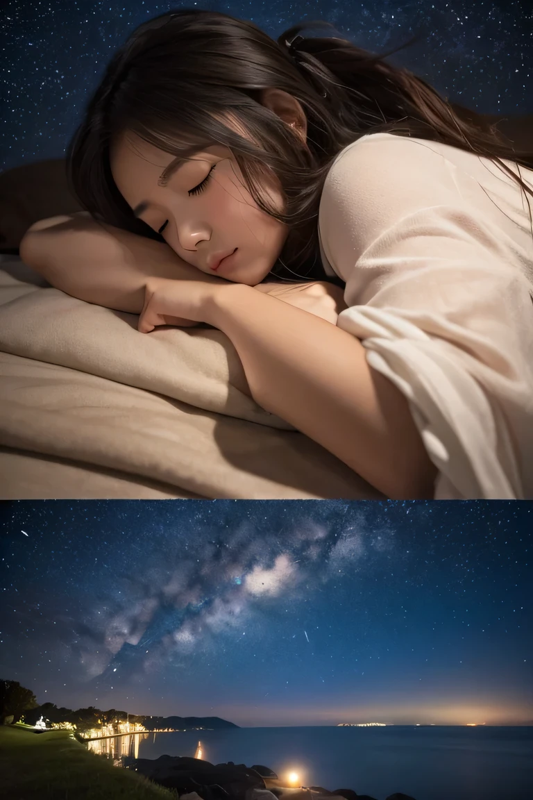 Starry Night、A quiet wind blows and my heart becomes calm、Forget about tomorrow for this moment、Until I fall asleep feeling the present、Let&#39;s stay like this

