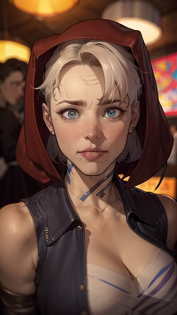 tem uma mulher com uma jaqueta preta e uma gargantilha vermelha, garota de anime na vida real, Alena Aenami e Artgerm, Retrato de Sophie Mudd, impressionante retrato de rosto de anime, Alena Aenami e Lilia Alvarado, aenami alena, Eva Ventrue, Anastasia Ovchinnikova, anime hiper realista, retrato suave fotografado em 8k, cosplay realista