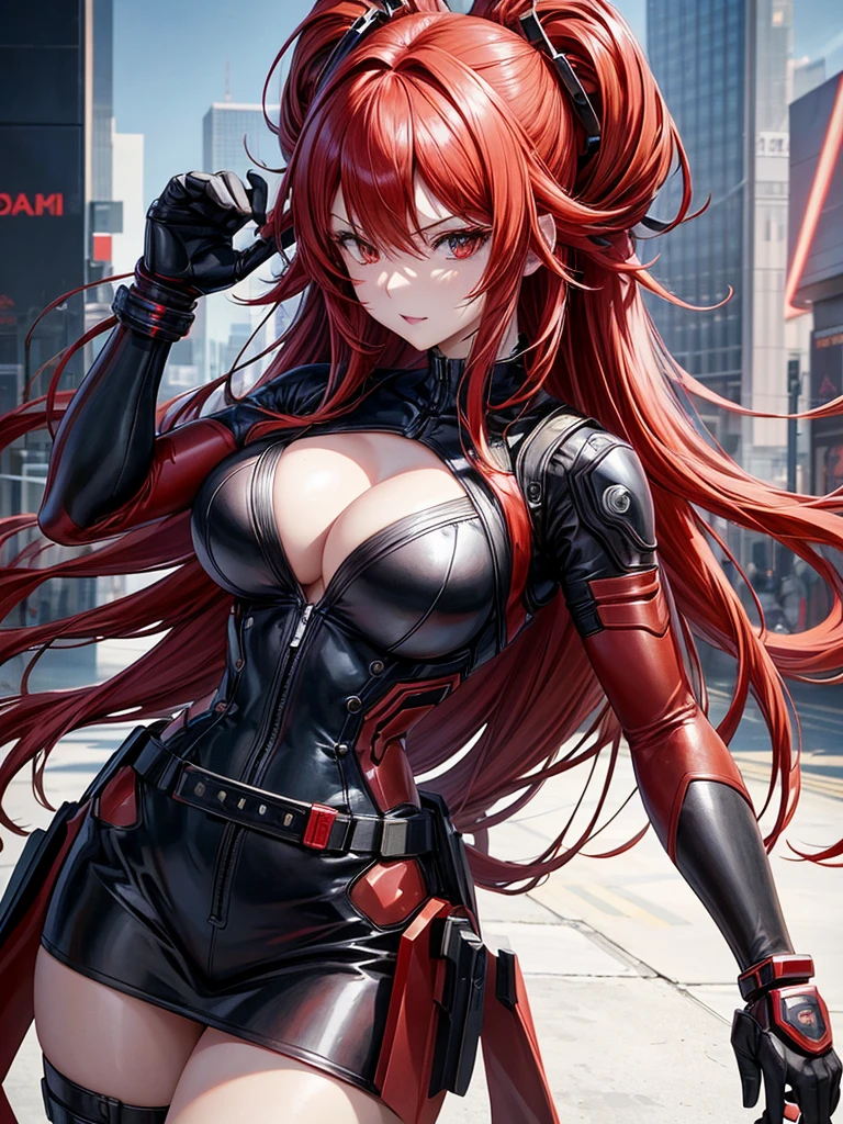 Wearing black and red clothes、red haired woman, Character portraits inspired by Kojima Fumi, pixiv, New line plus, Attractive anime girl, Oppei Cyberpunk, Detailed anime character art, female anime character, Rias Gremory, Biomechanics OPPEIN, Asuka suit under clothes!, Official Character Art, Charming anime girl, Kitagawa Marin Fan Art