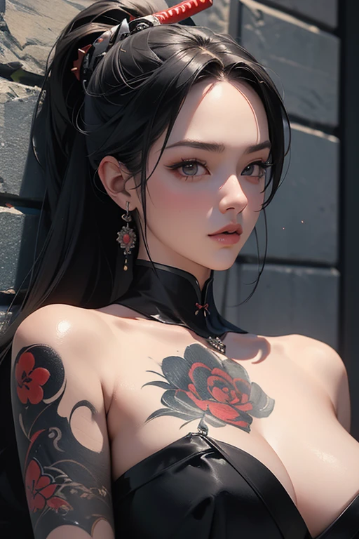 a close-up upper body 3D painting of a woman slowly unsheathing a samurai sword standing against a wall , very beautiful samurai with tattoo, detailed painting 4k, beautiful character painting, 8k high quality detailed art, 4k highly detailed art, detailed 4 k painting, highly detailed 4 k art, cgsociety