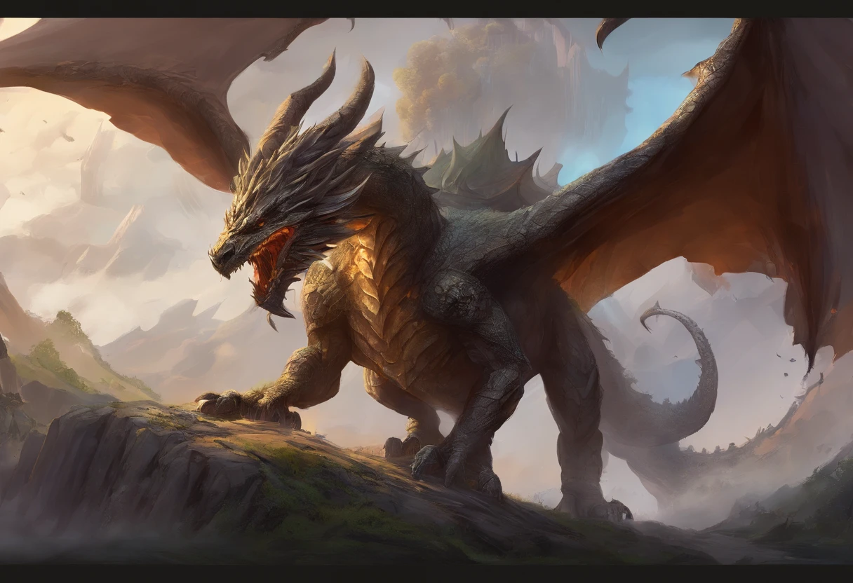 There is a big dragon with a huge head and a huge body, epic fantasy card game art, highly detailed fantasy art, detailed digital 2d fantasy art, epic fantasy artwork, detailed fantasy art, epic fantasty card game art, Dungeons&Dragons Fantasy Art, hyperrealistic d & d fantasy art, symmetrical spectacular fantasy art, cyborg dragon portrait,no human